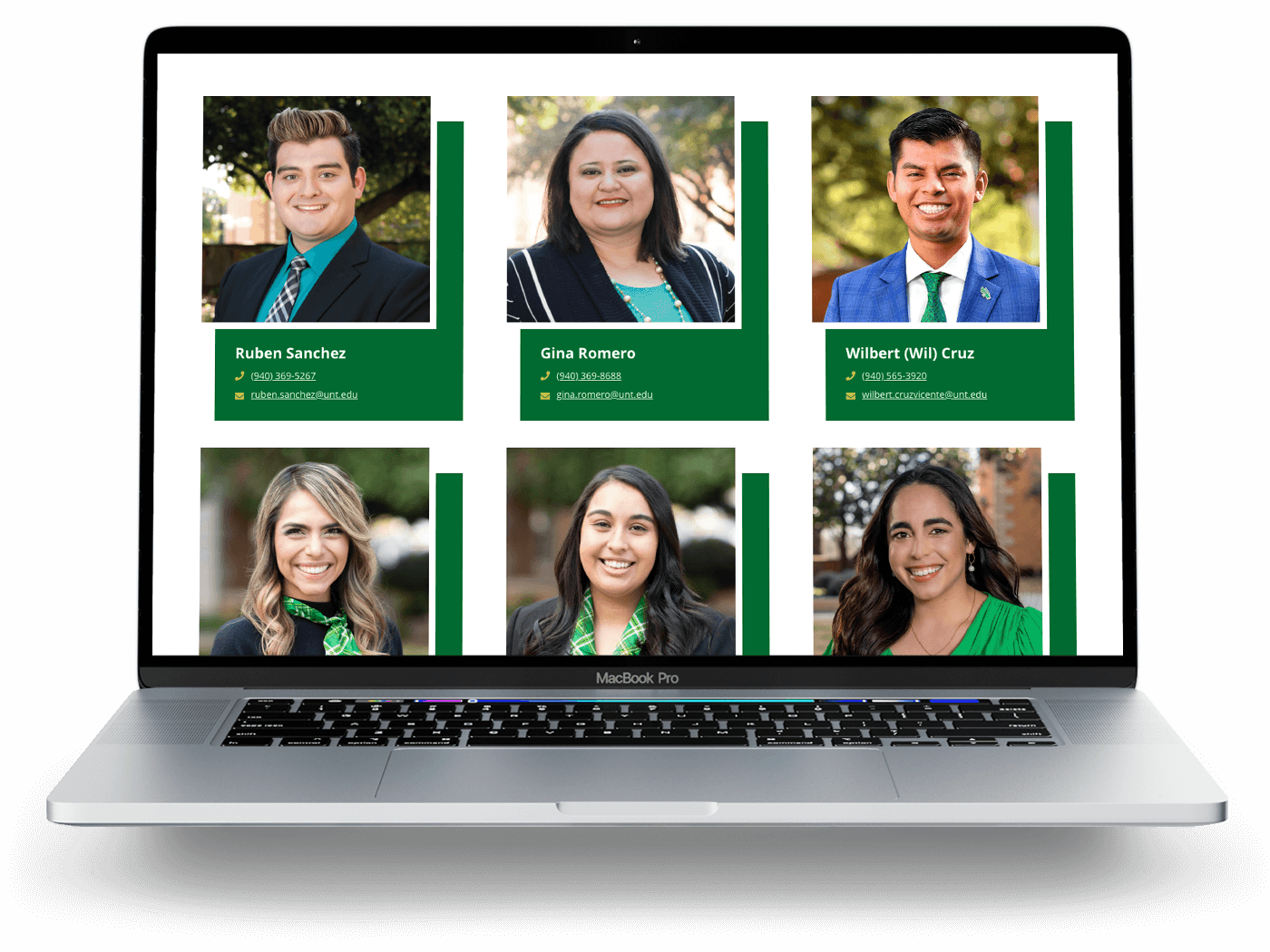 Macbook view of UNT's counselors page