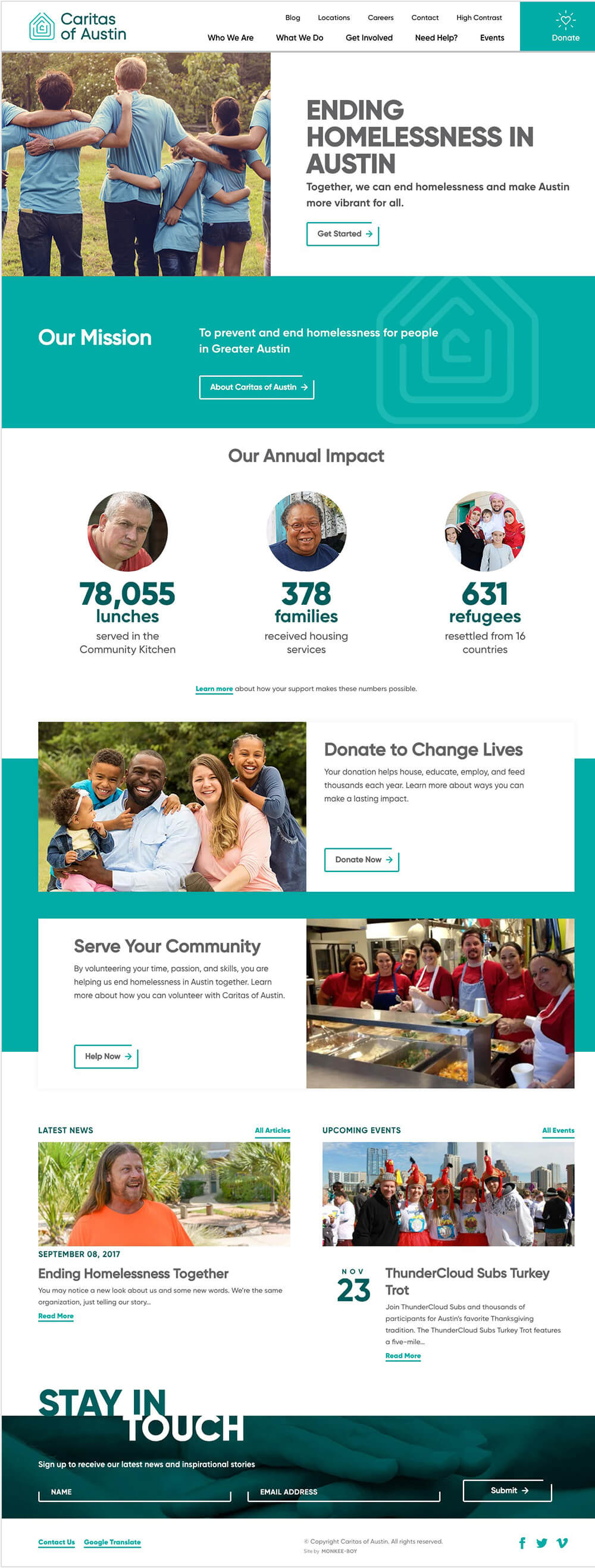Homepage view of the Caritas of Austin website.