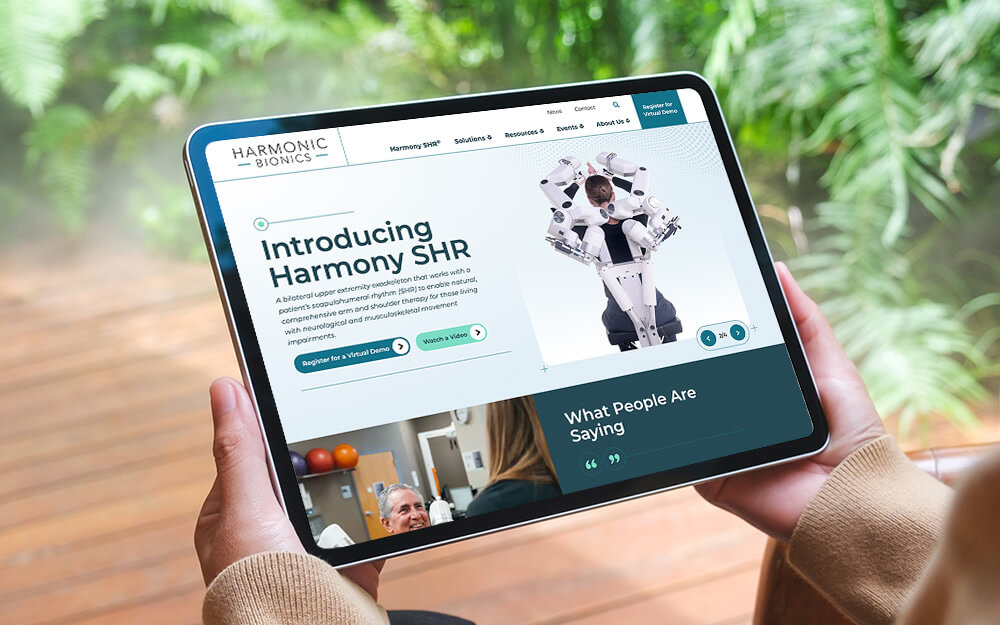 Tablet view of the Harmonic Bionics homepage