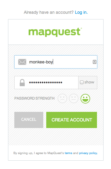 Mapquest fun password strength indicator
