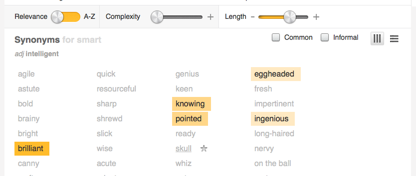 Thesaurus sorting tools 