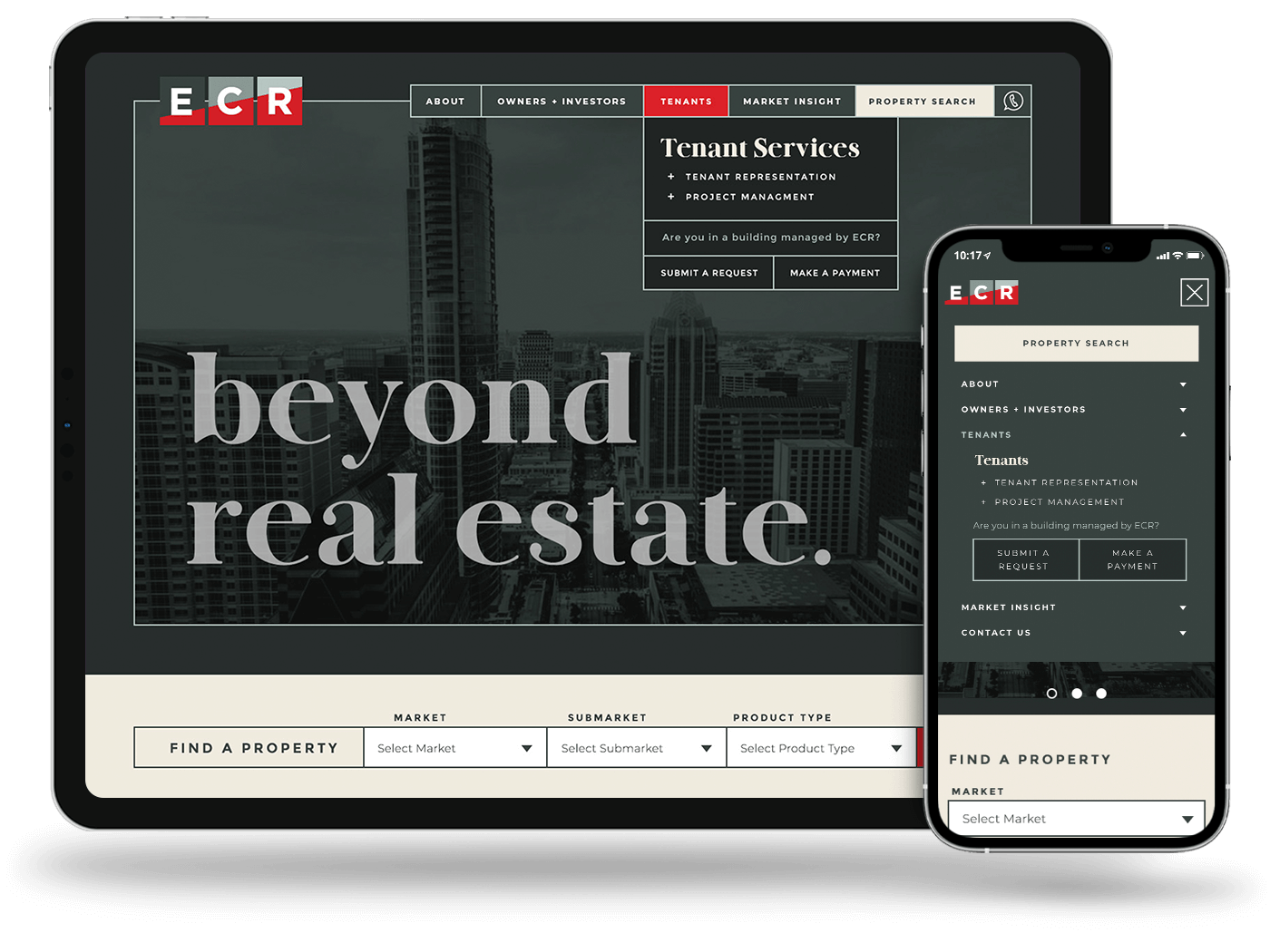 Tablet and phone view of the ECR homepage