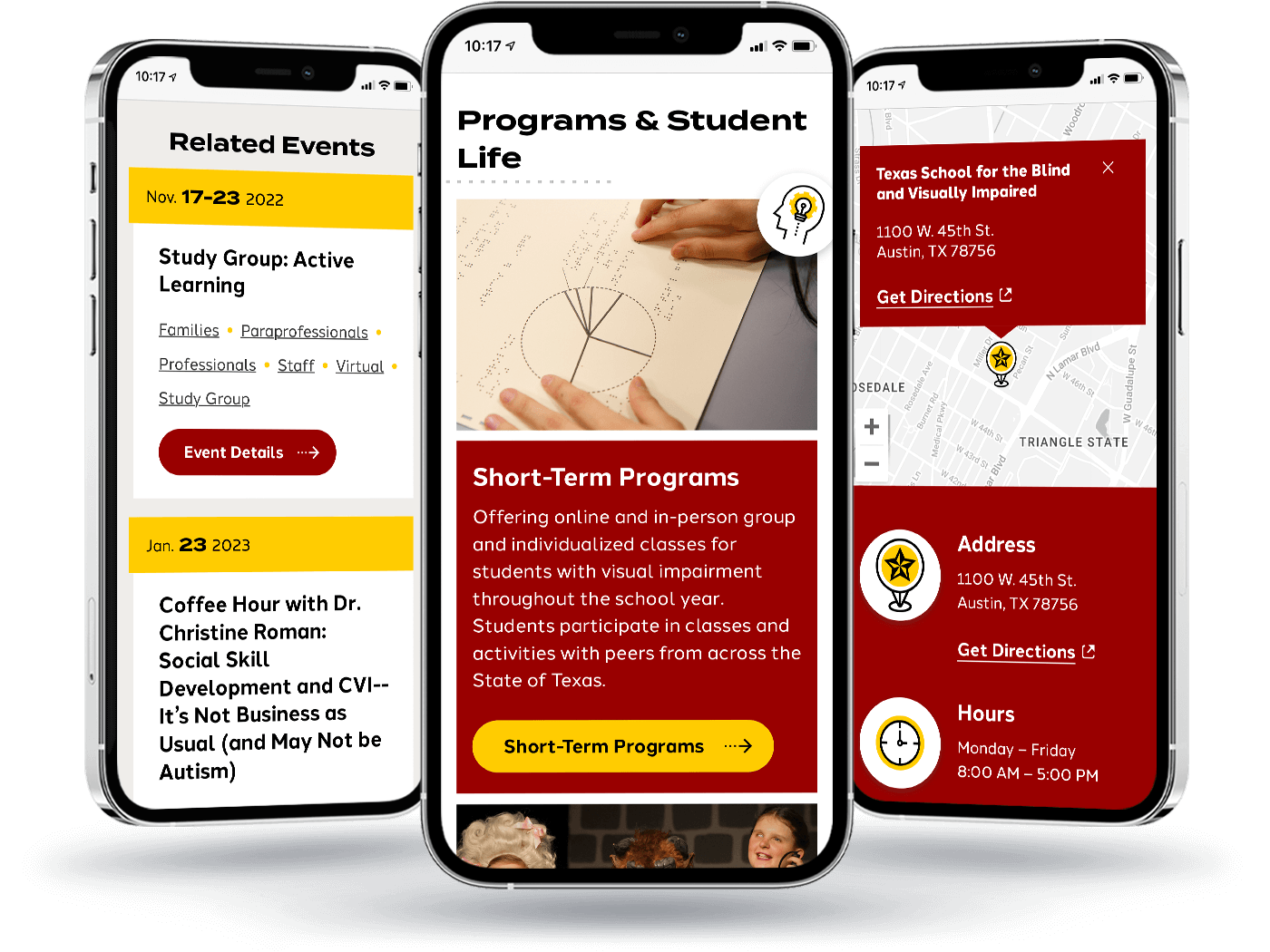 mobile view of related events, programs, and contact information