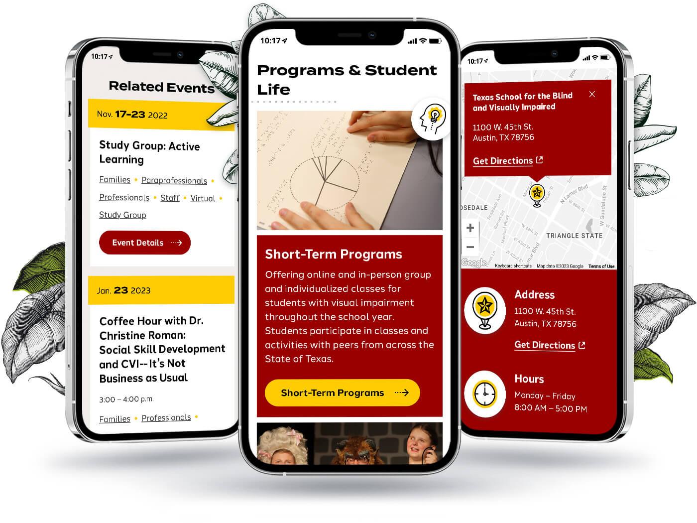 mobile view of related events, programs, and contact information