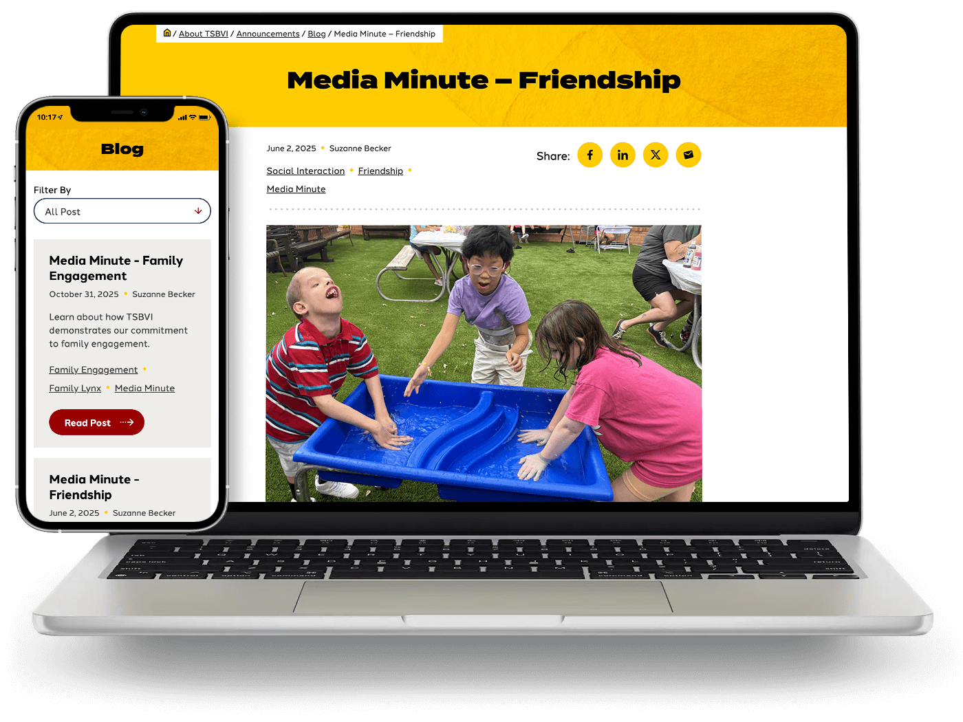 Laptop and phone view of the blog overview and post subpage
