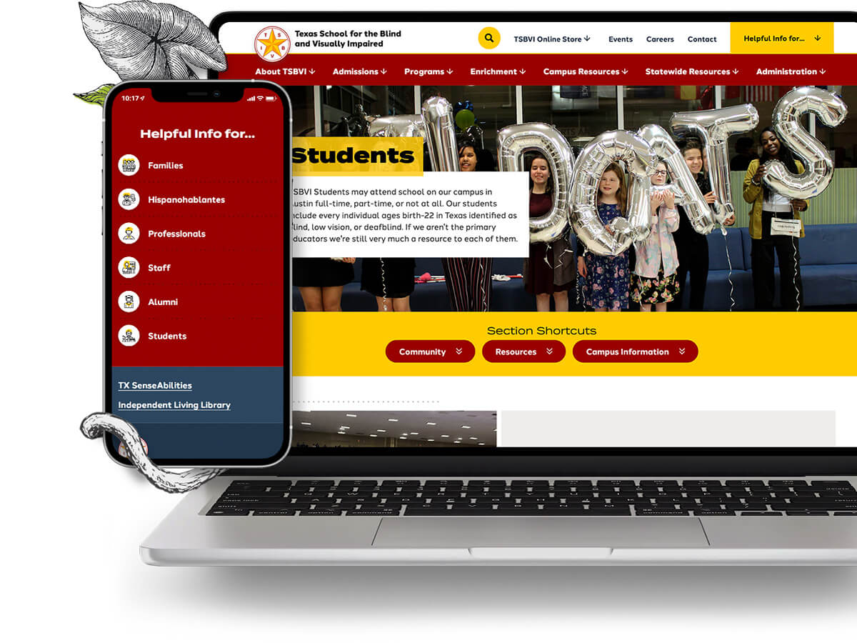 Laptop and phone view of the audience specific landing page and navigation