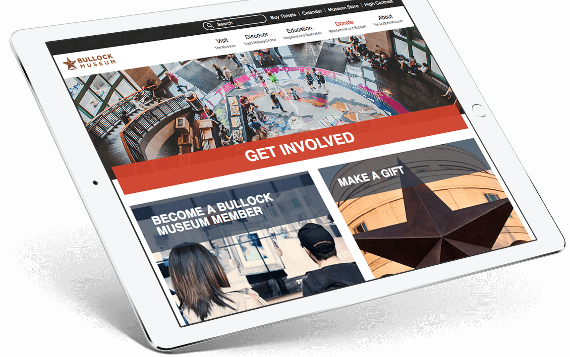 Bullock Texas State History Museum website tablet view