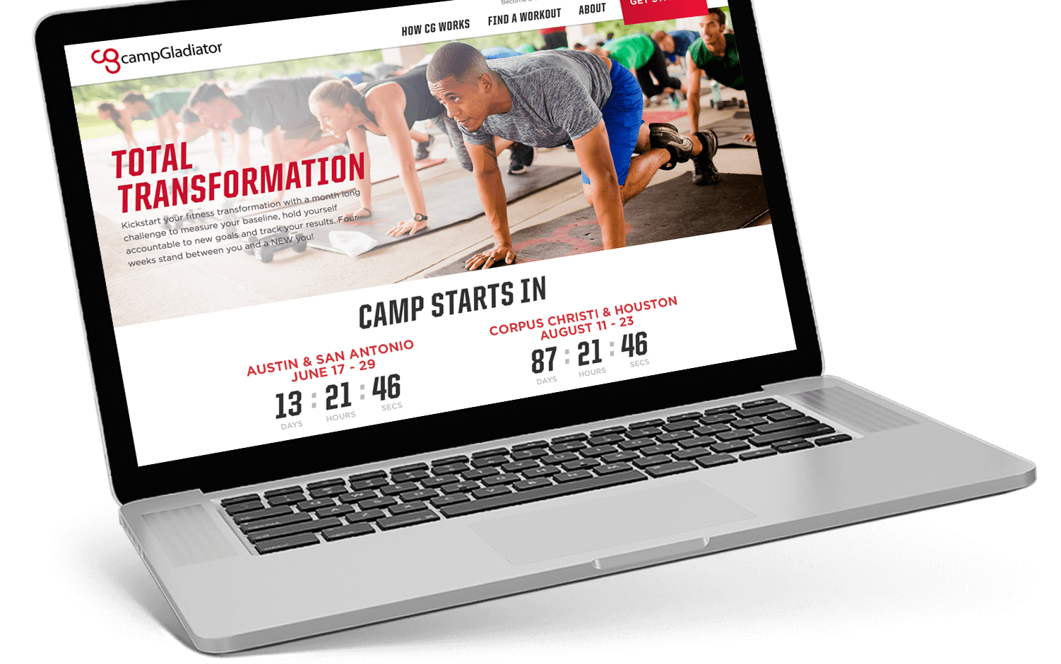 Laptop with the Camp Gladiator homepage