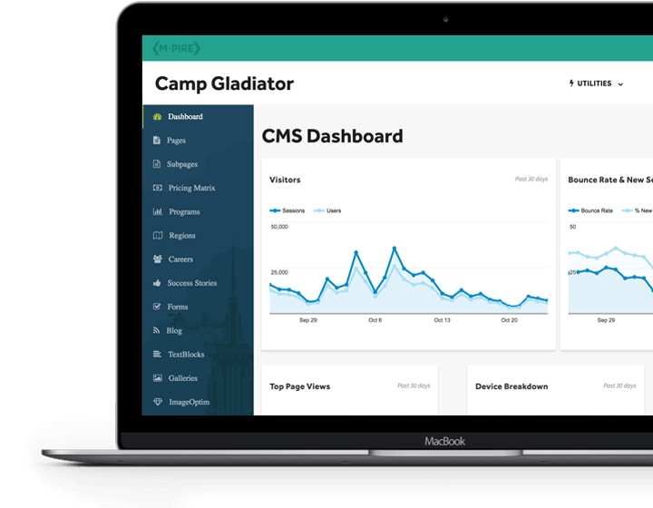 Camp Gladiator - M-Pire Enterprise CMS Dashboard