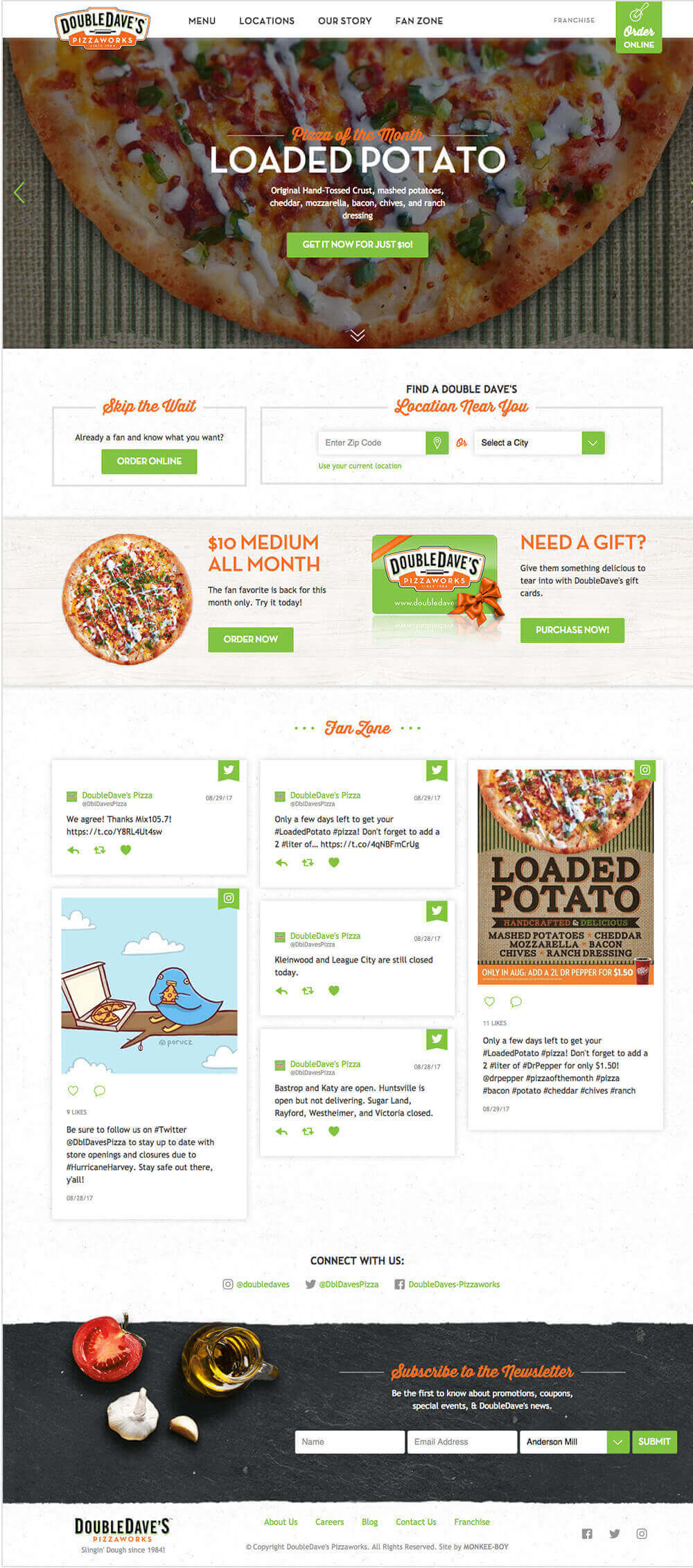 DoubleDave's Pizzaworks homepage view.