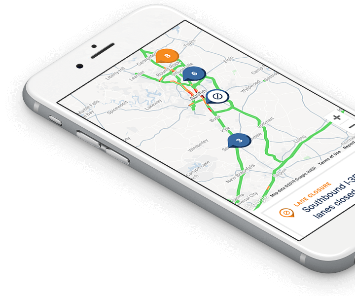 Texas Department of Transportation interactive map mobile view. 