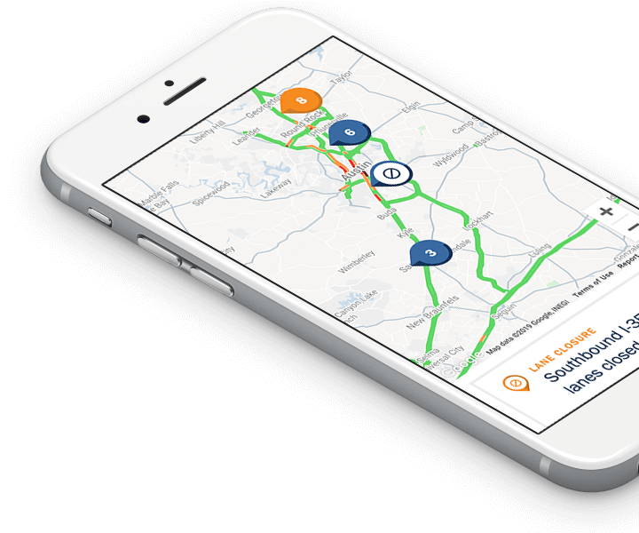 Texas Department of Transportation interactive map mobile view.