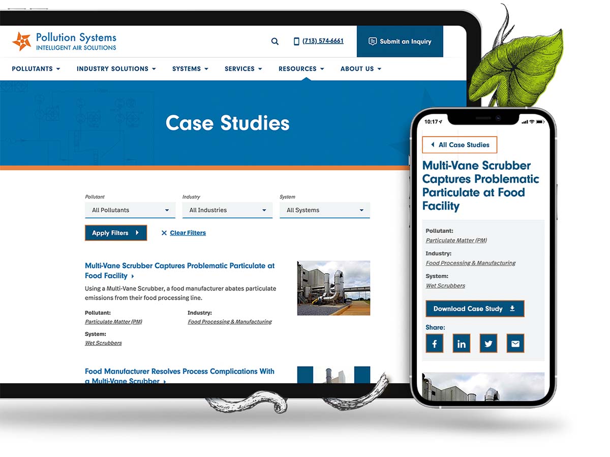 Tablet and phone showing the case studies section and its subpage