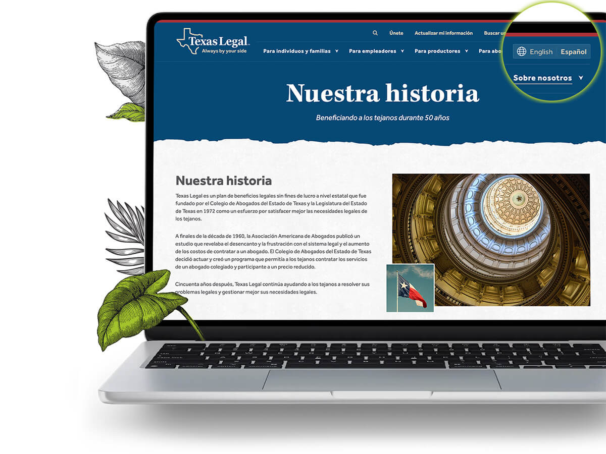 A laptop view of a page translated in Spanish with the translation toggle highlighted