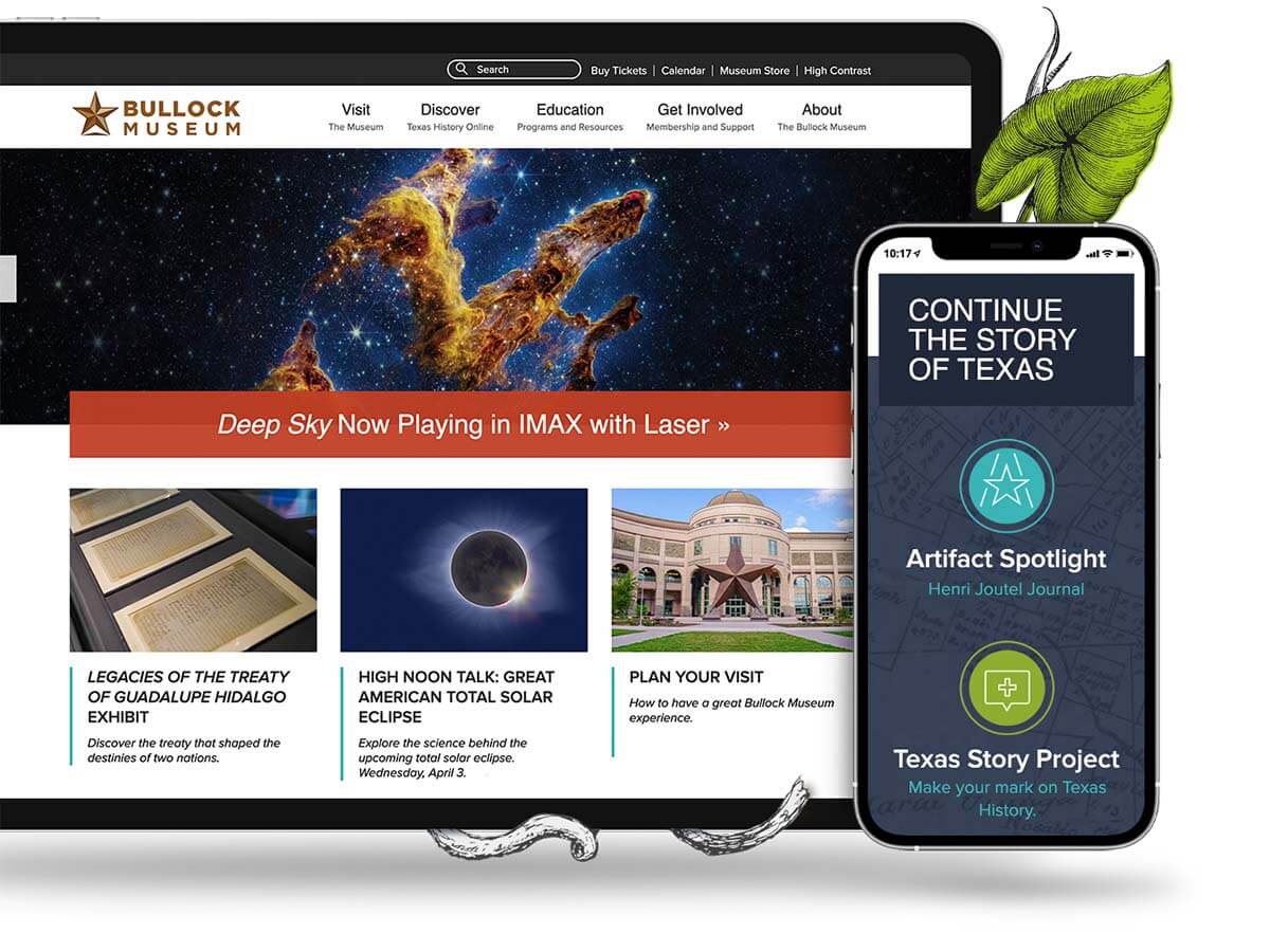 Tablet and phone view of the Texas Bullock Museum website