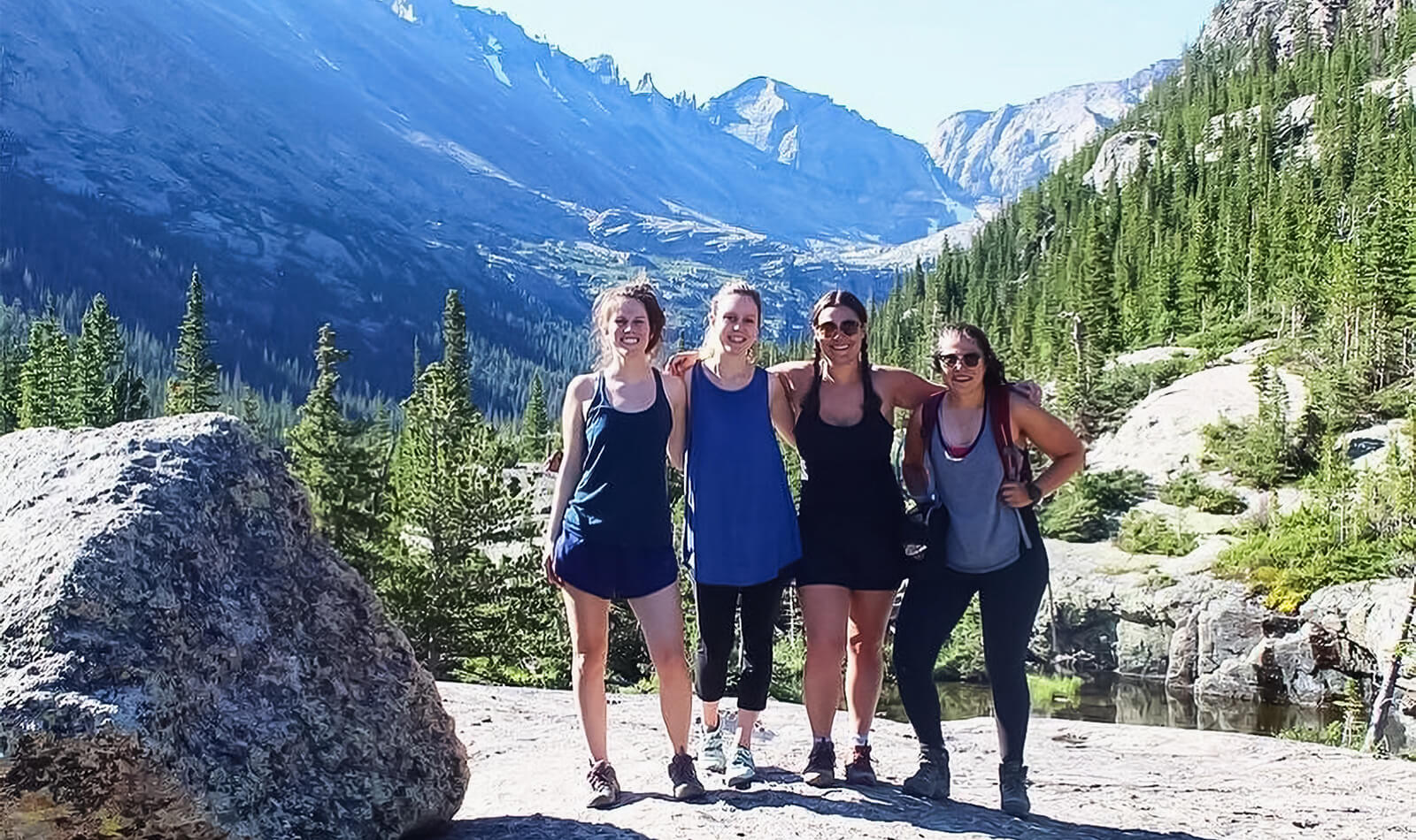 Megan hiking a park with her friends.