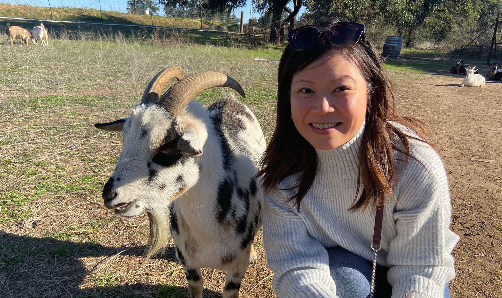 While at a Texas hill country farm, Shirley managed to snap a pic of her and one of the goats. 